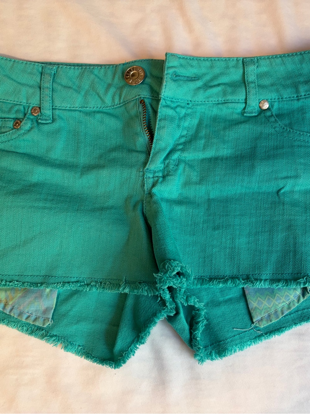 Celebrity Pink Teal High-Waist Frayed Hem Shorts